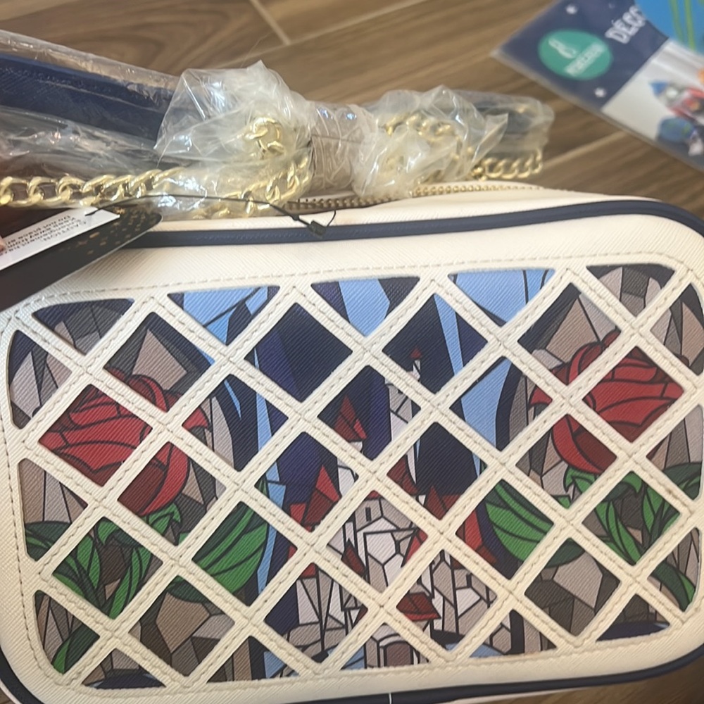 Disney Beauty and the Beast stained glass window Loungefly crossbody bag - Picture 3 of 11